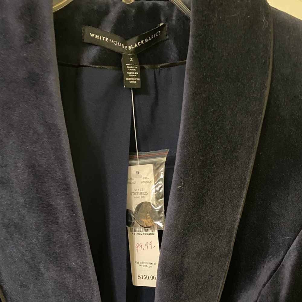 Classic Navy Velvet Women's Blazer - Picture 6 of 6